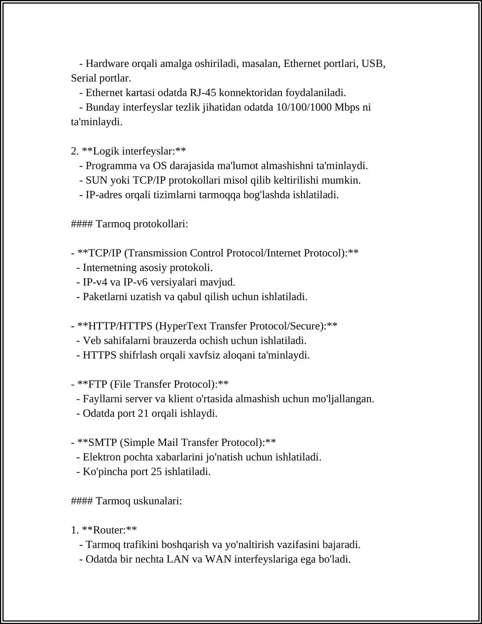 TARMOQ INTERFEYSLARINI OʻRGANISH VA TARMOQ TUGUNLARINI SOZLASH 4