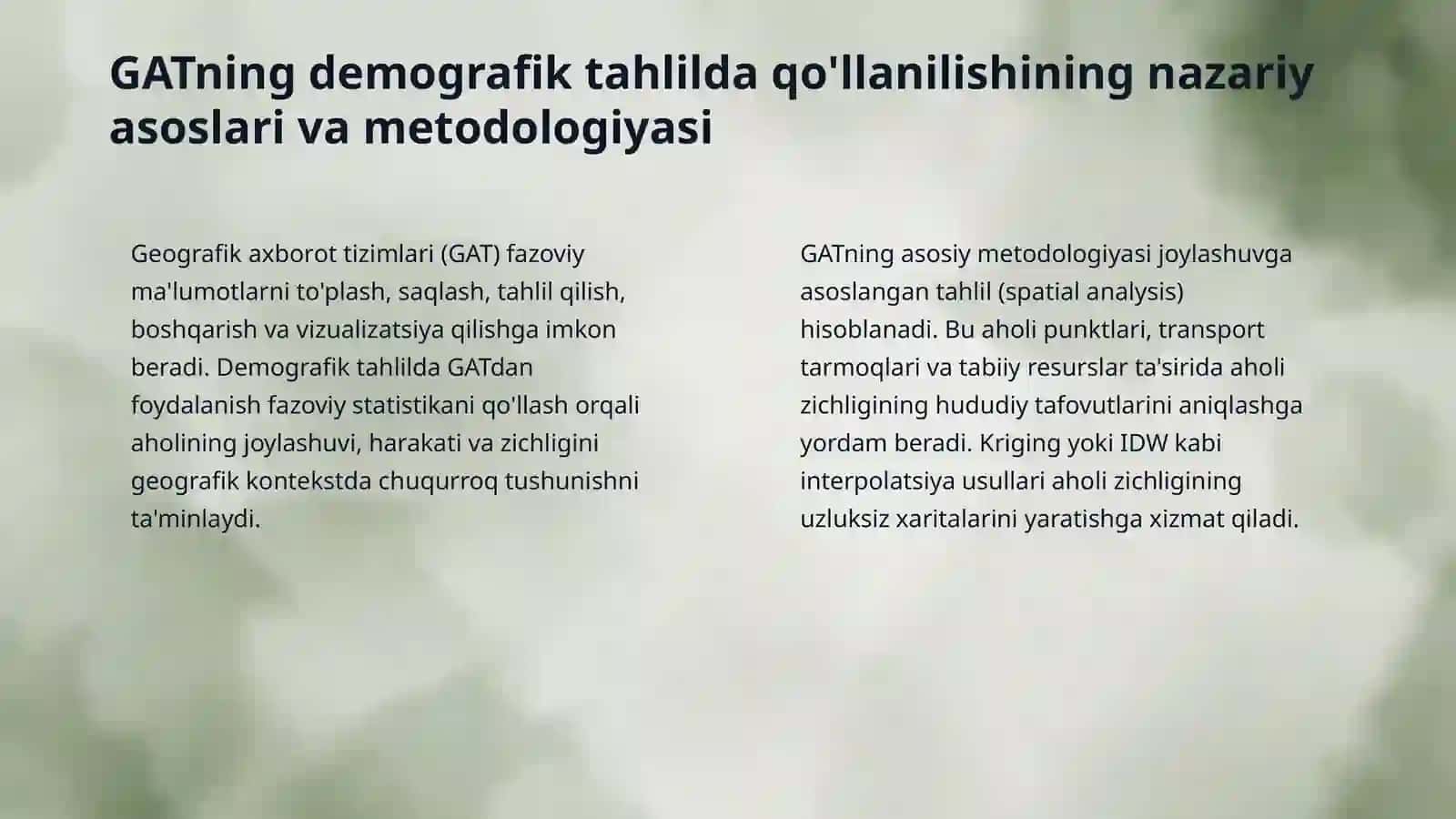 Aholi zichligini aniqlash va tahlil qilishda GAT 4