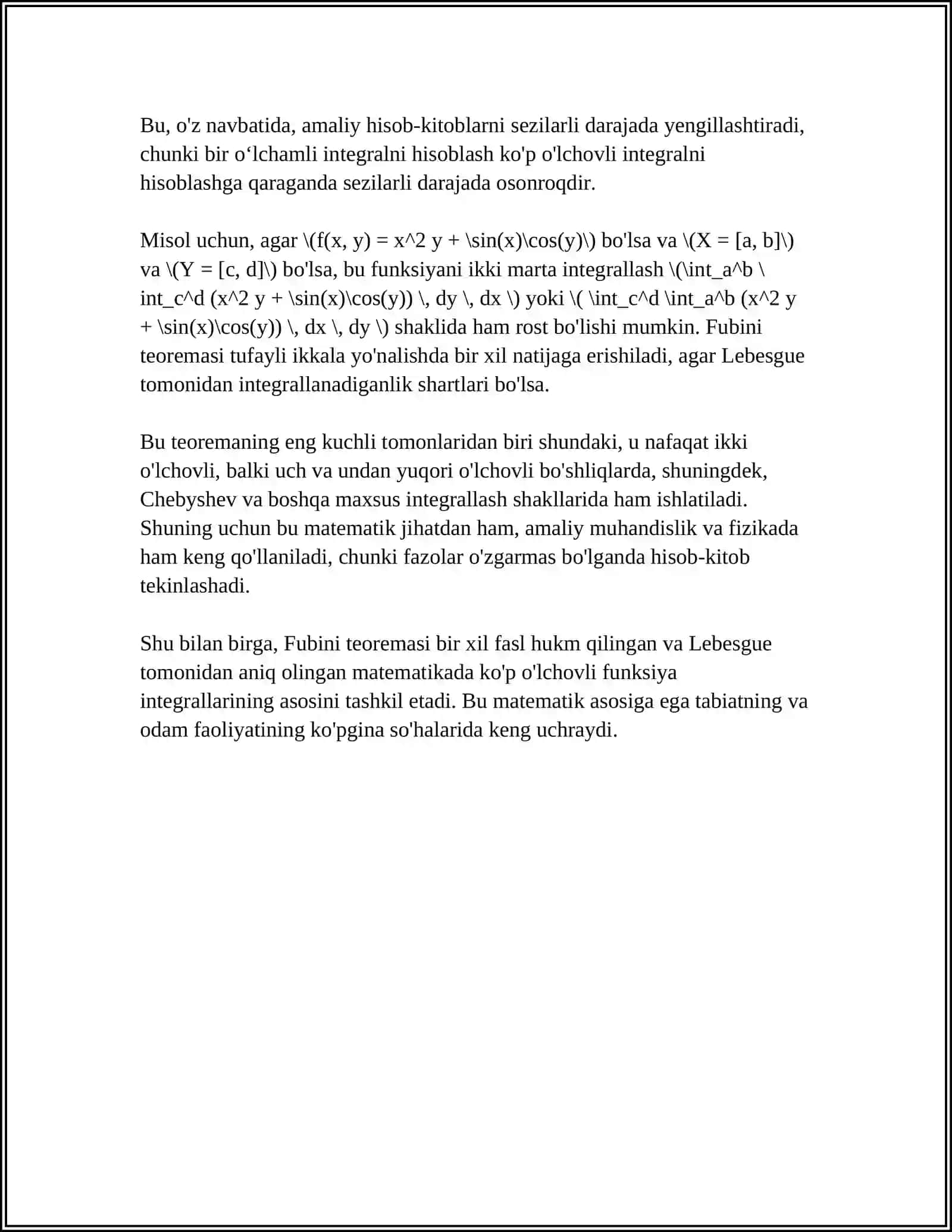 FUBINI TEOREMASI, HILBERT-SHMIDT TIPIDAGI OPERATORLAR 4