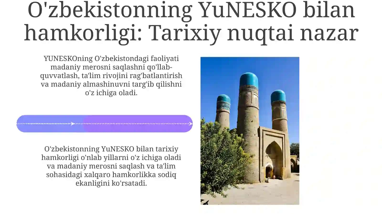 YUNESKO O'zbekistondagi faoliyati: Madaniyat va merosi 4