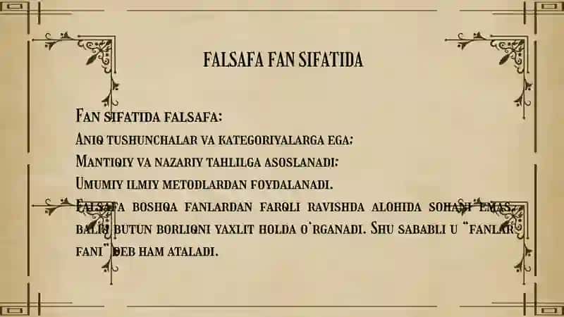 FALSAFA FAN dunyoqarash sifatida tariflar 4