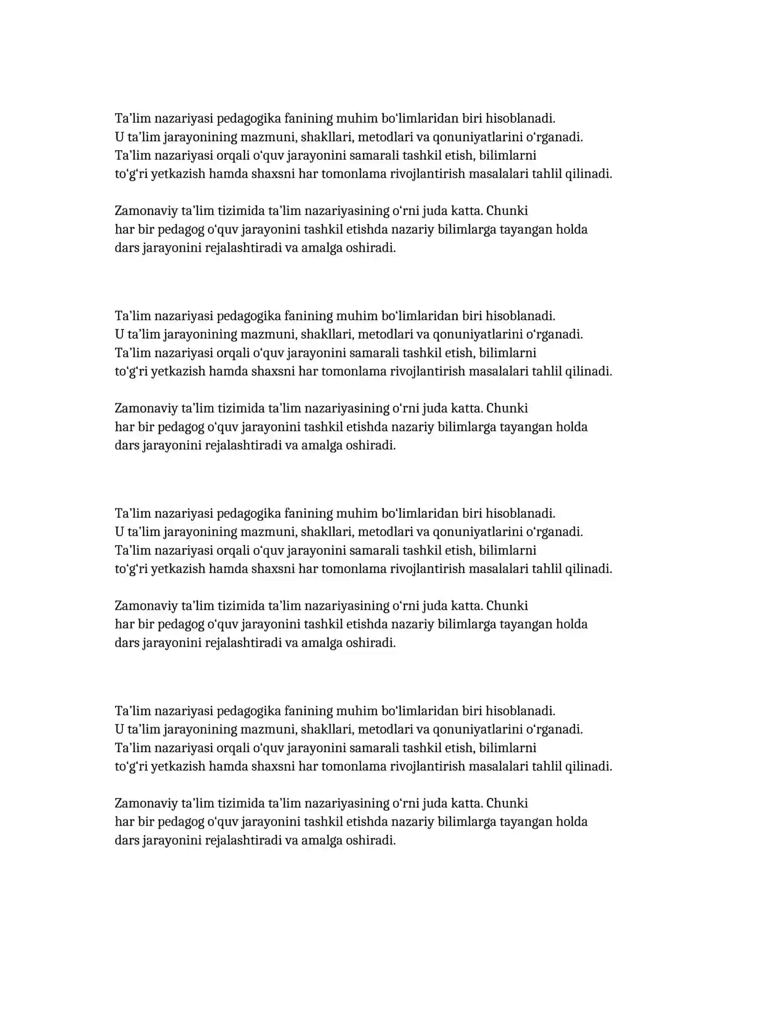 Ta’lim nazariyasi — Pedagogika kurs ishi 4
