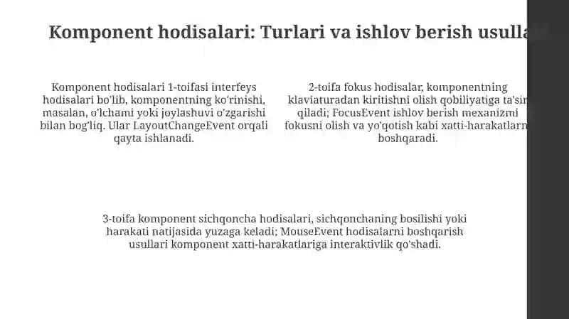 Hodisalar va komponent hodisalariga ishlov berish sinflari 4