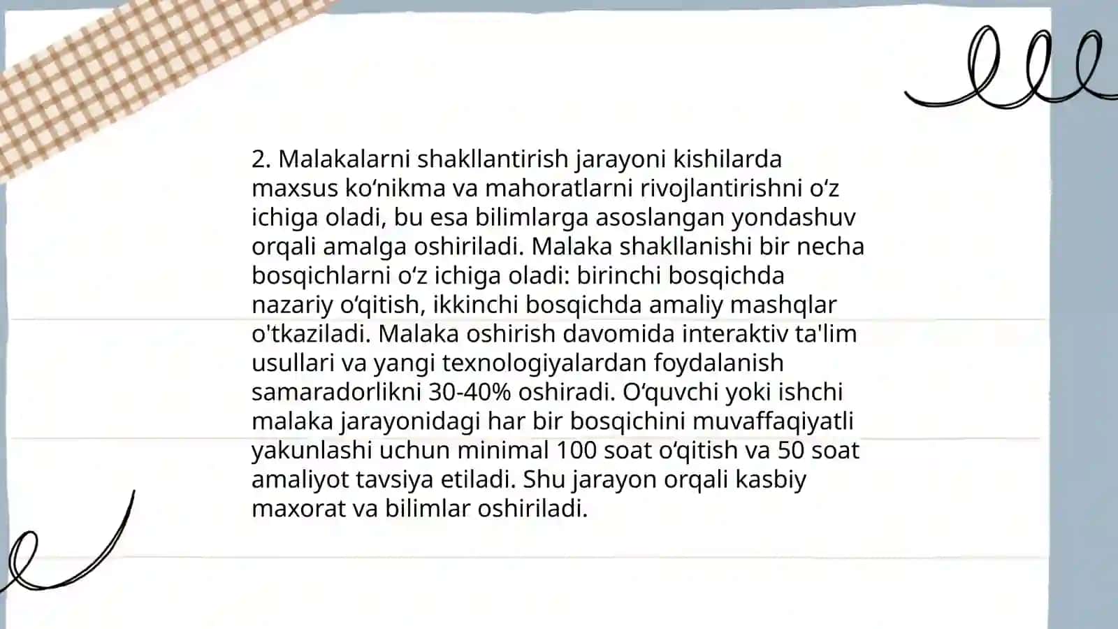 Faoliyatning o‘zlashtirilishi va malakalarni egallash 4