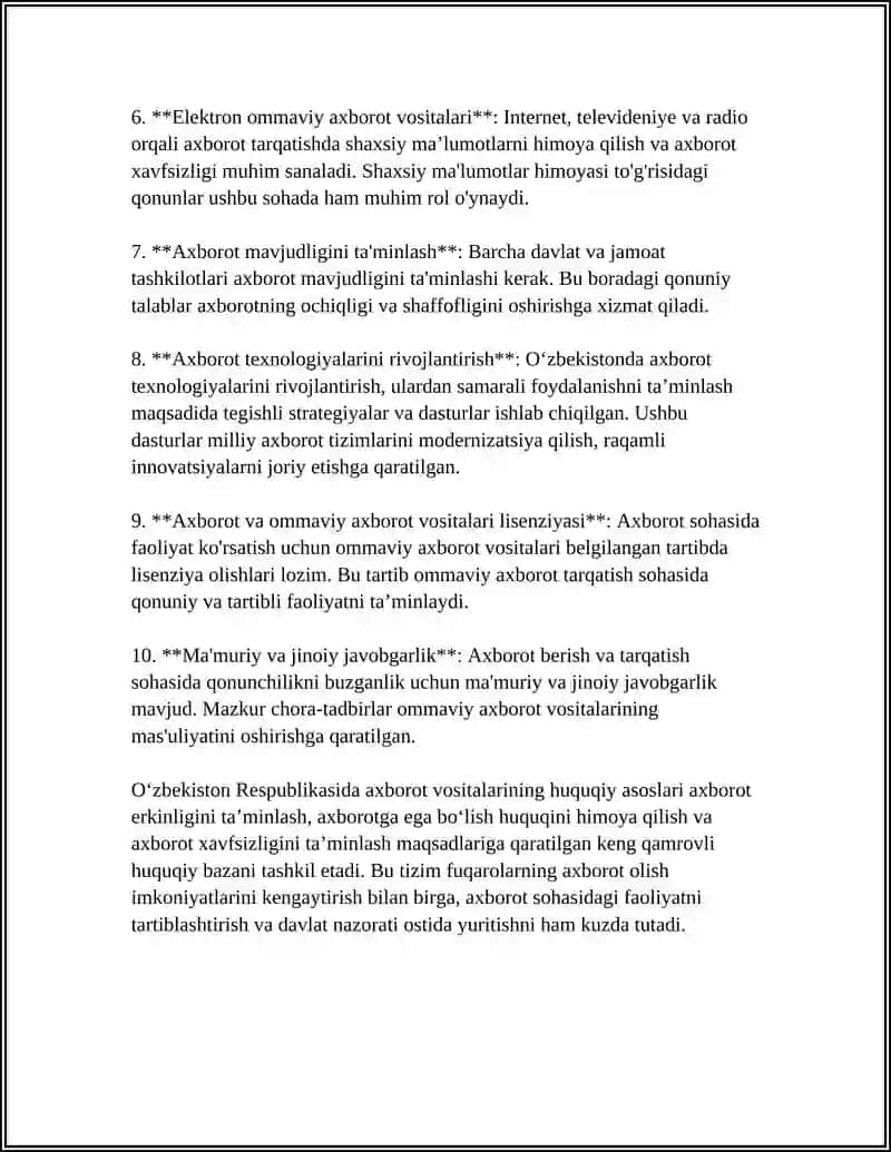 OʻZBEKISTON RESPUBLIKASI AXBOROT VOSITALARINING FAOLIYATI 4