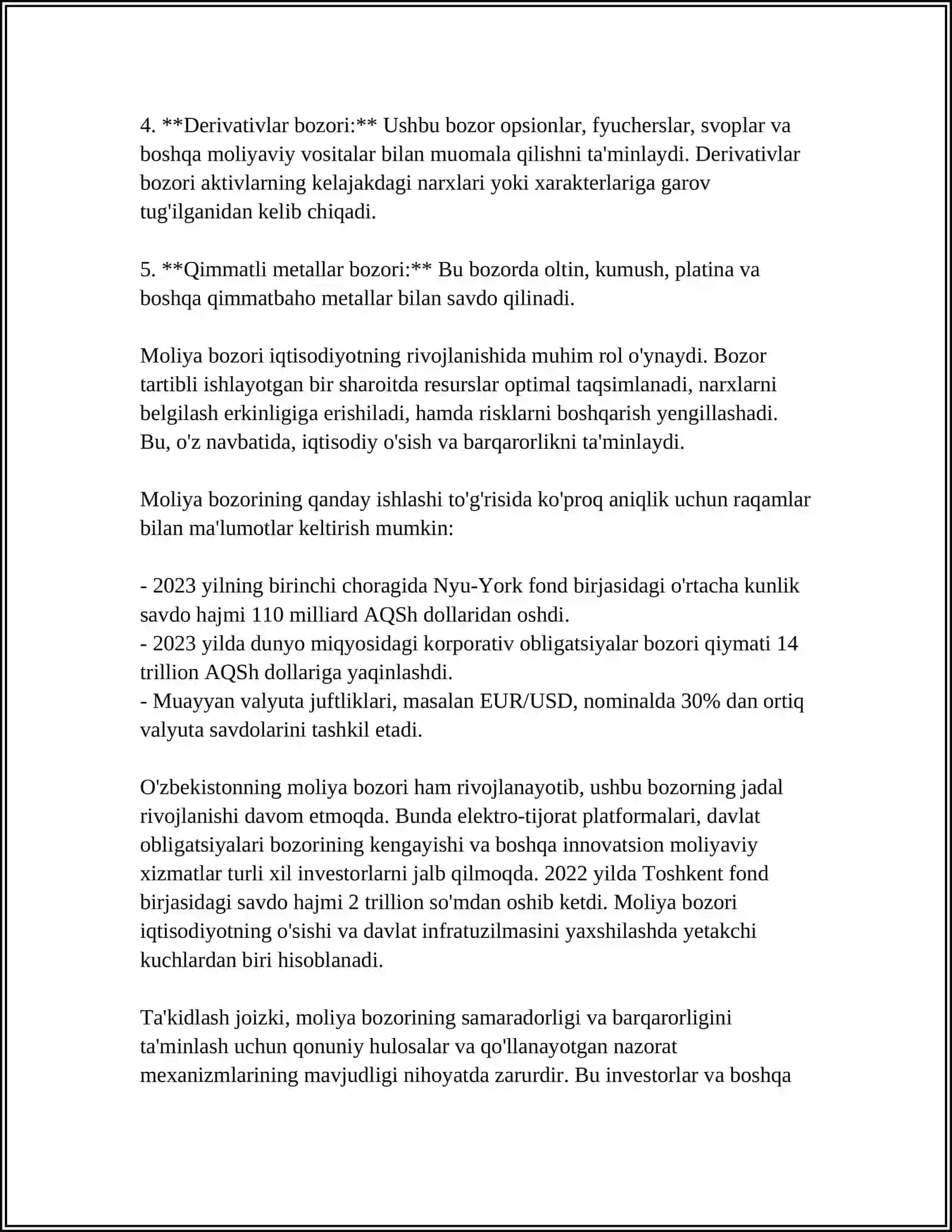 MOLIYA BOZORI TUSHUNCHASI VA STATISTIKANING VAZIFALARI 4