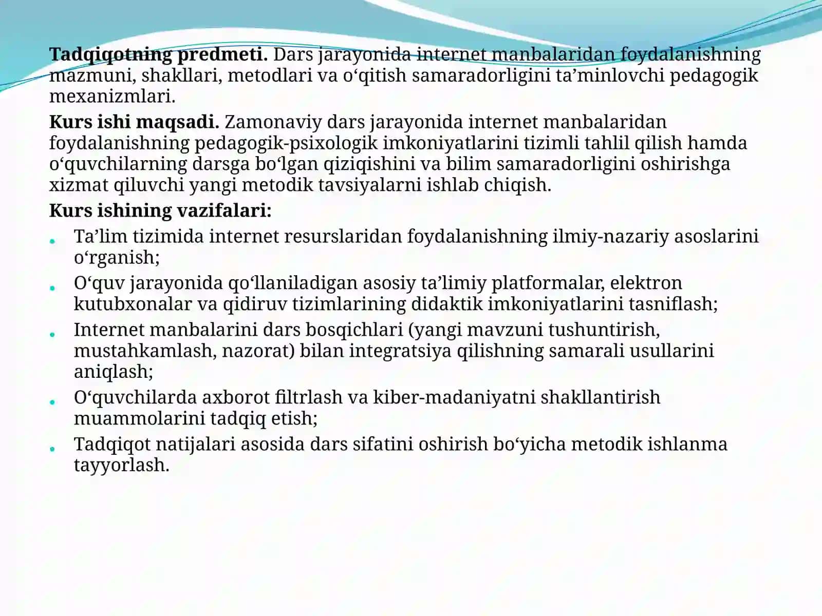 Dars jaroyonida internet manbalaridan foydalanish 4
