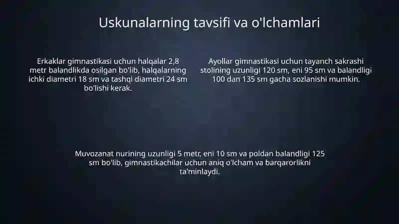 Gimnastika uskunalarining tavsifi 4