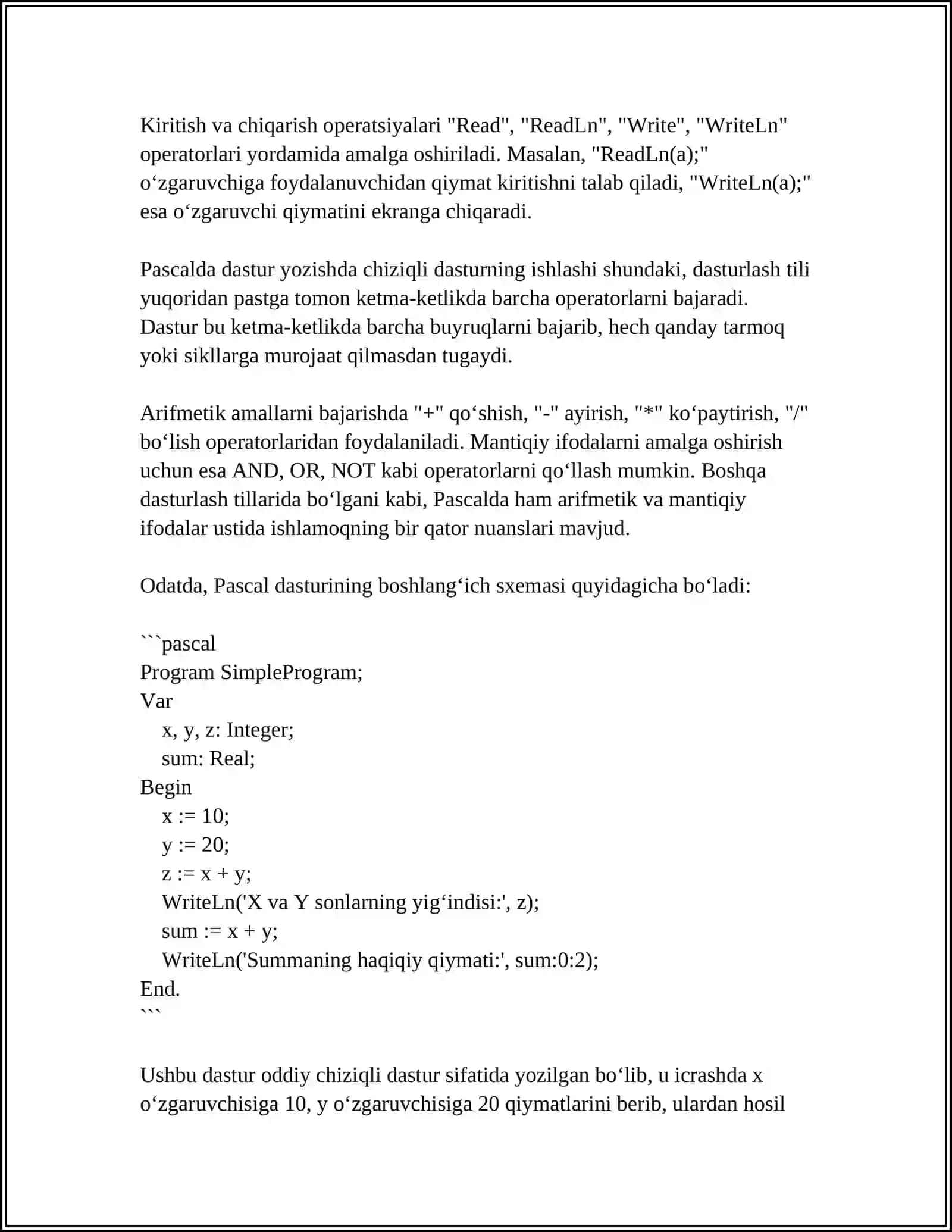 Pascalda Chiziqli Dastur 4