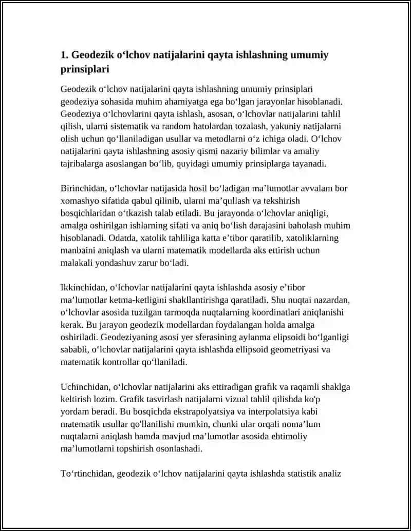 GEODEZIK OʻLCHOVLAR NATIJALARINI ISHLAB CHIQISH (KAMERA ISH) 4