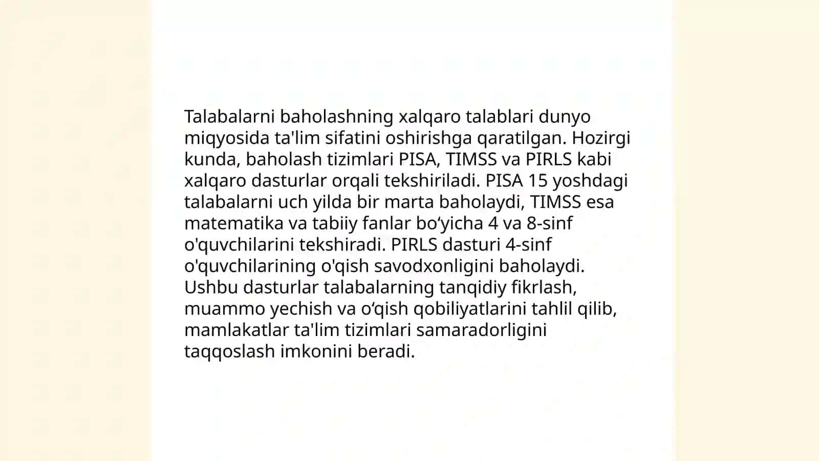 Xalqaro baholash dasturlarining maqsadi 4