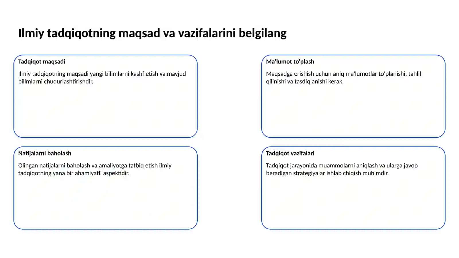 Tadqiqot Usullari va Ko'nikmalar 4