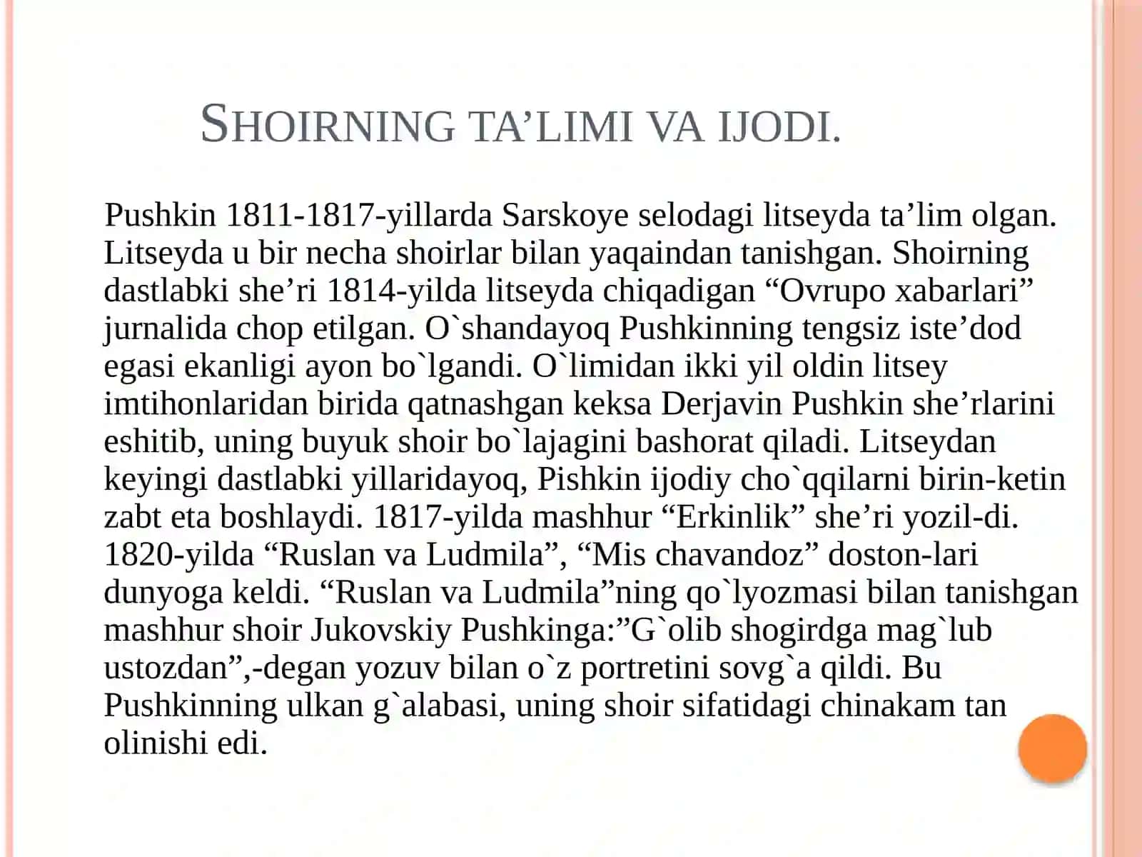 A.S.Pushkin hayoti va ijodi. Uning “Yevgeniy Onegin” she’riy romani 4