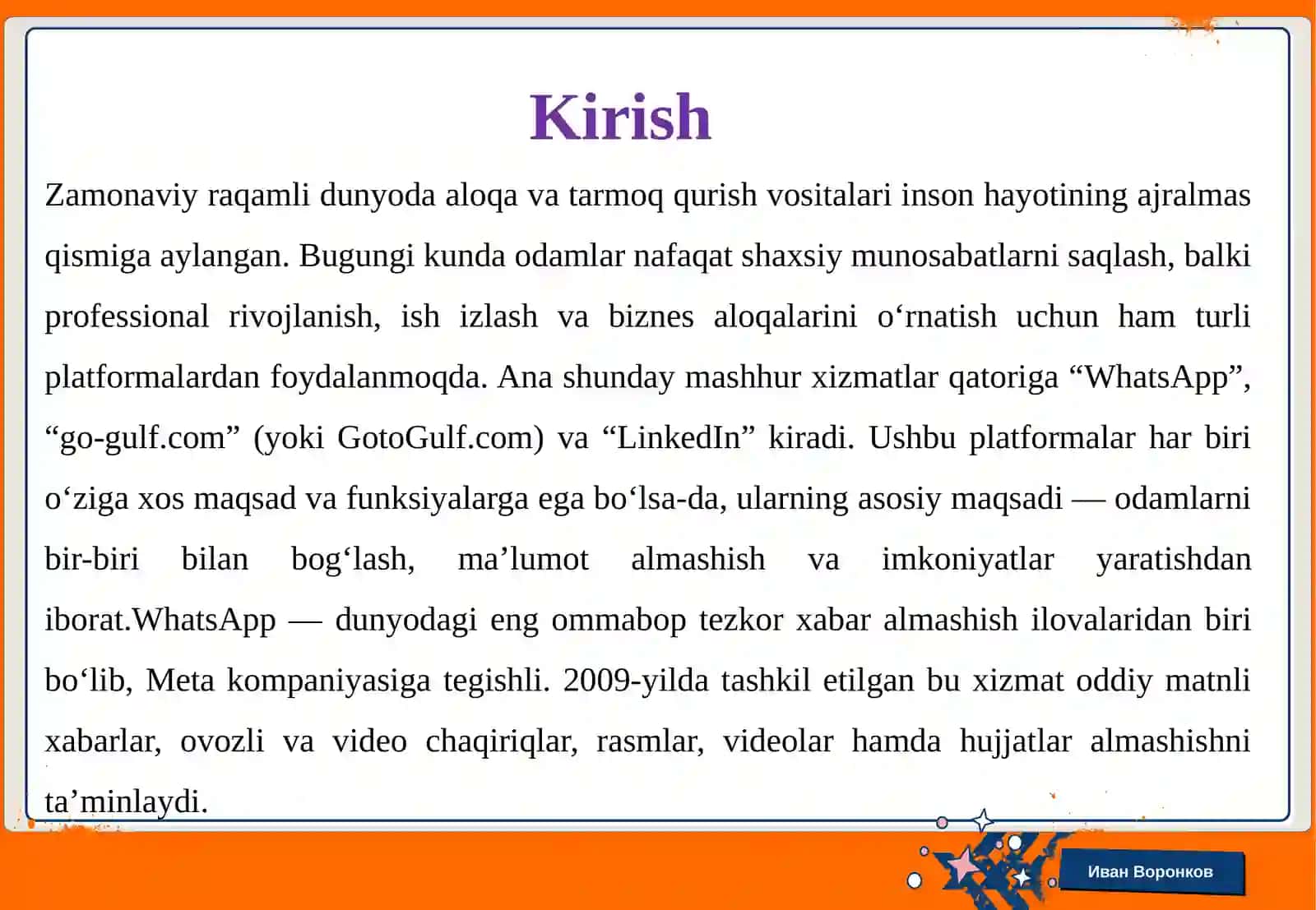 Whatsapp”, “go-gulf.com” va “Linkedn” larni tushunchalari va o‘zaro o‘xshashligi 4