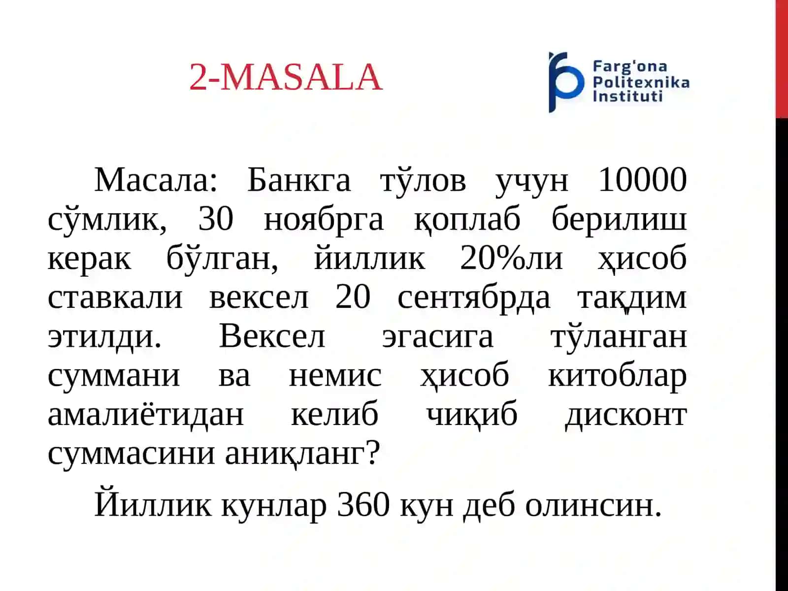 MOLIYA FANIDA MASALALAR TO’PLAMI 4