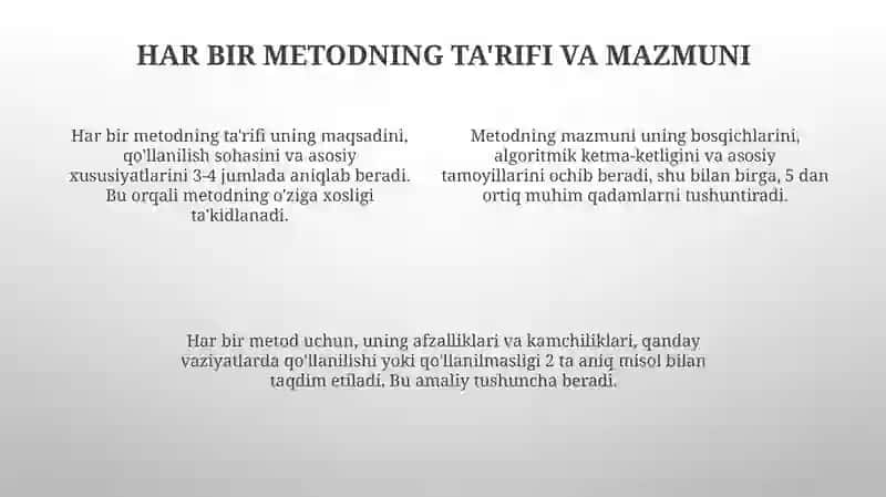 10 ta metodni mazmunini otkazish tartibi 4