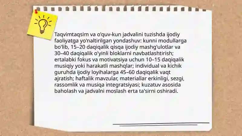 Rejalashtirish prinsiplari "Ilk qadam" asosida 4
