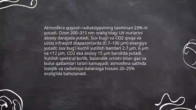 Quyosh Radiatsiyasining qaytarilishi va yutilishi 4