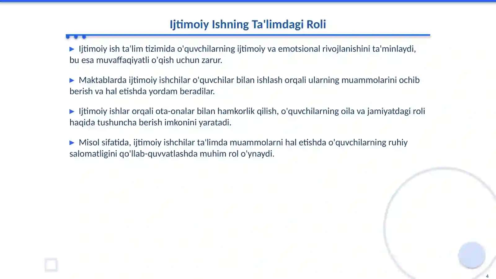 Ta'limdagi Muammolar va Maktabda Ijtimoiy Ish 4