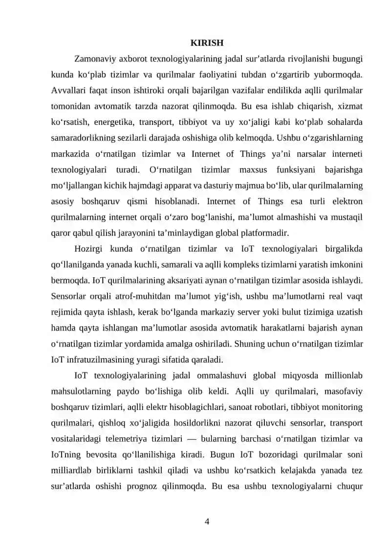 O'RNATILGAN TIZIMLARDA IOT (INTERNET OF THINGS) QO'LLANISHLARI 4
