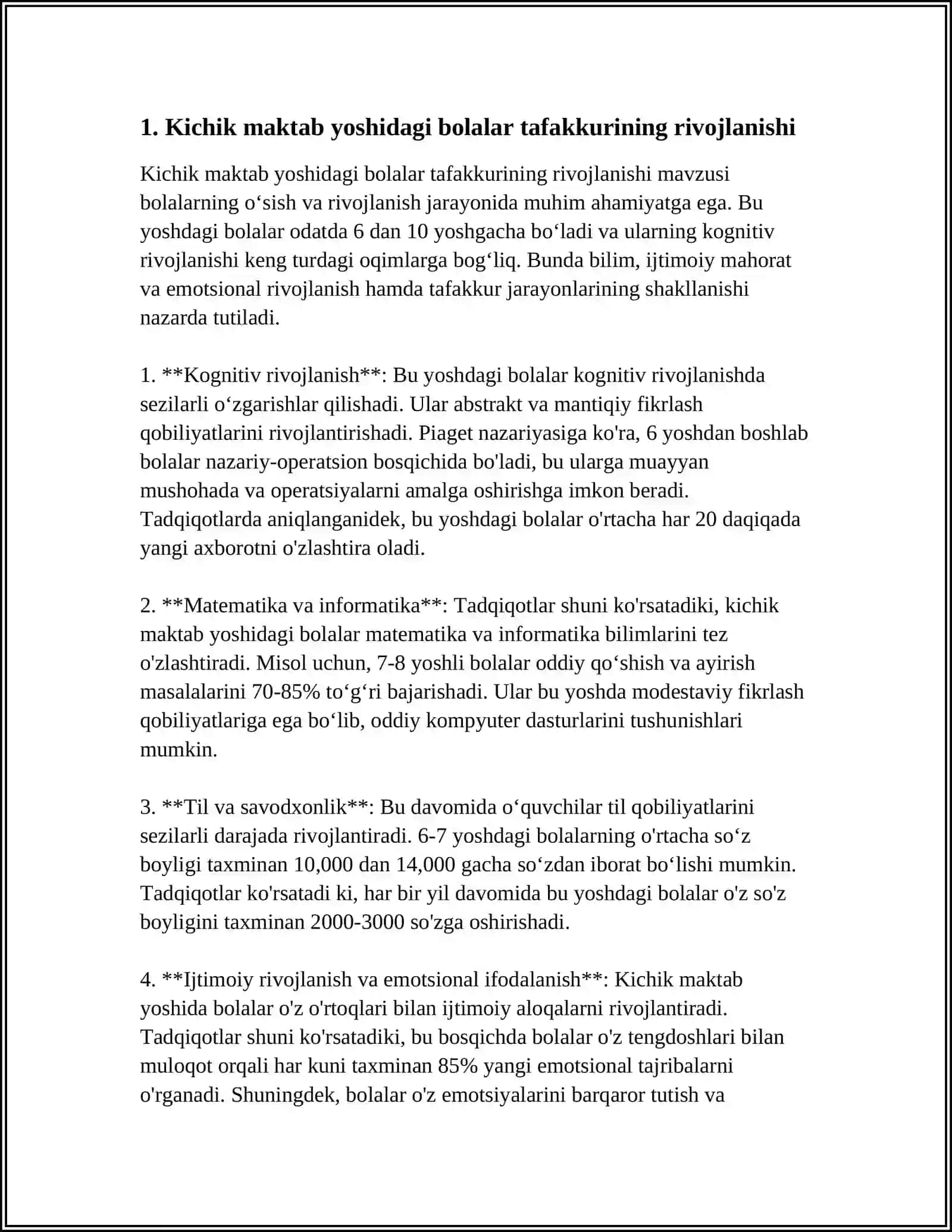 Kichik maktab yoshidagi o'quvchilar tafakkurining xususiyatlari 4