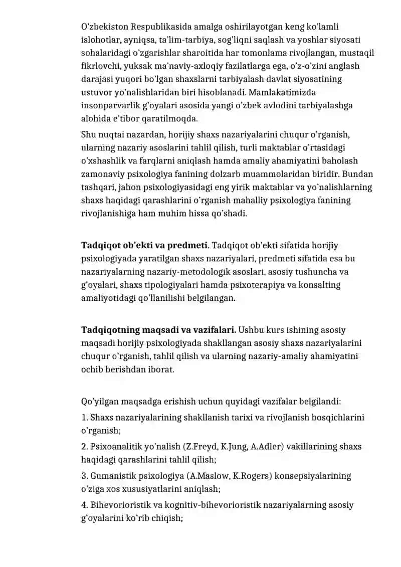 SHAXSNING HORIJIY NAZARIYALARI KURS ISHI 4
