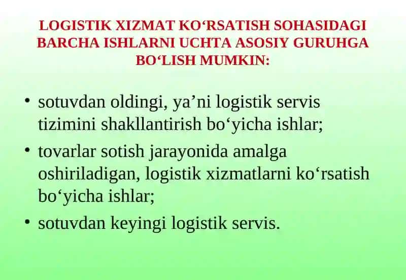 Logistik Servis va Iqtisodiy Oqimlar 4