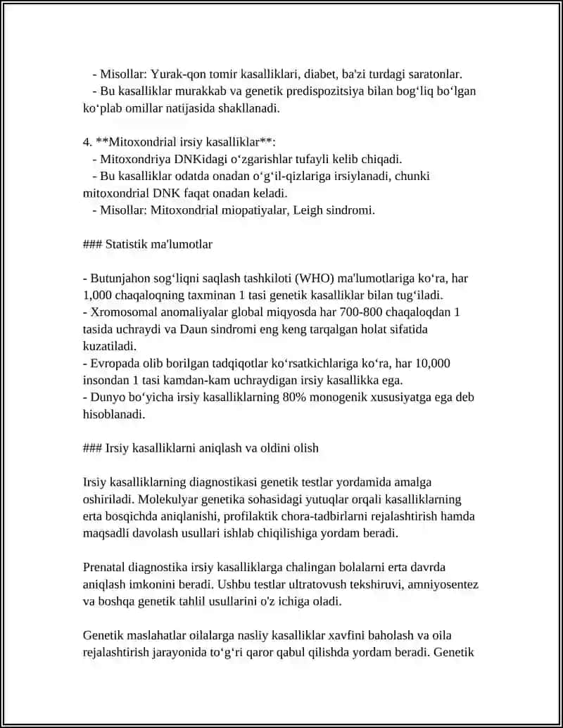 IRSIY KASALLIKLAR: XROMASOMA VA GEN KASALLIKLARI 4