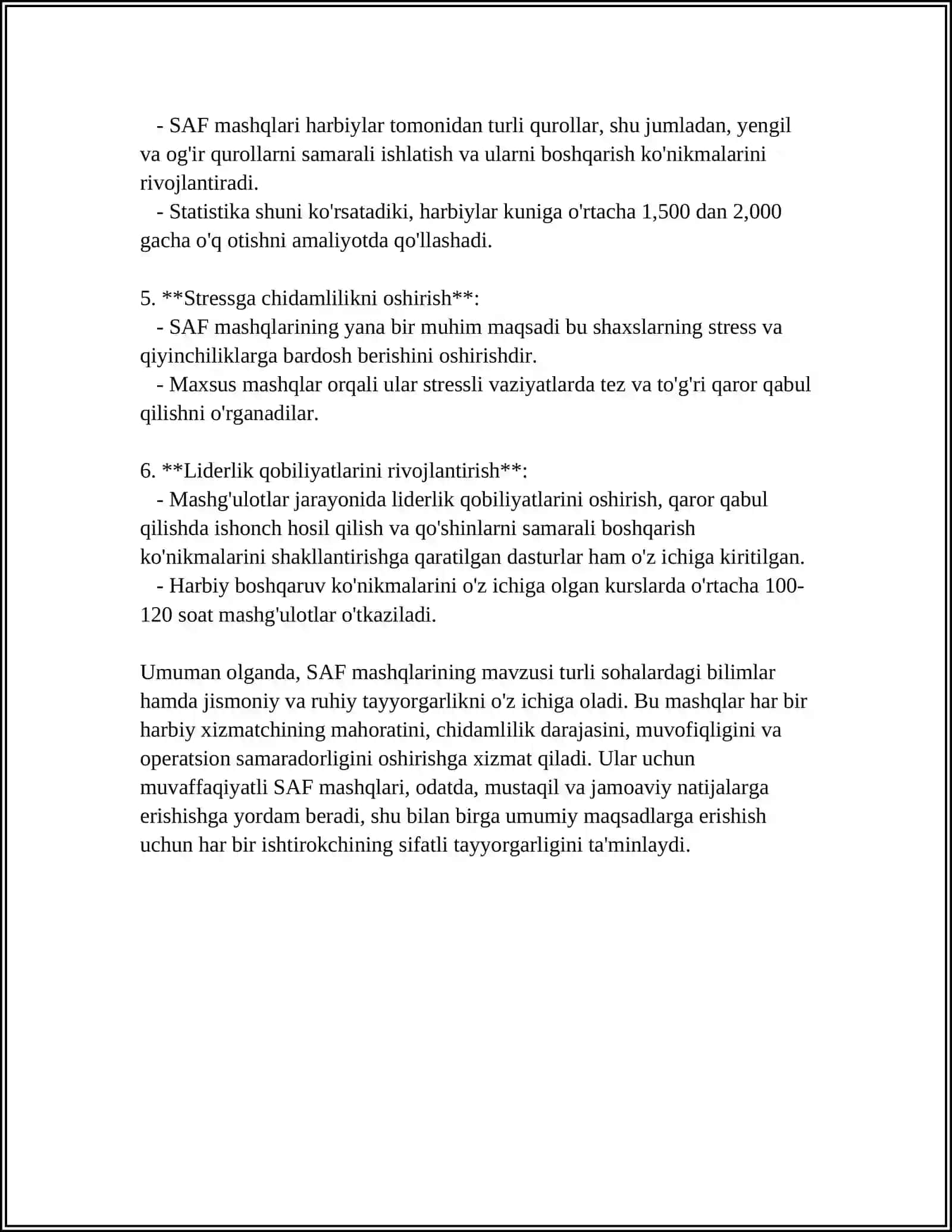 SAF MASHQLARINI VAZIFASINI YORITIB BERISH 4