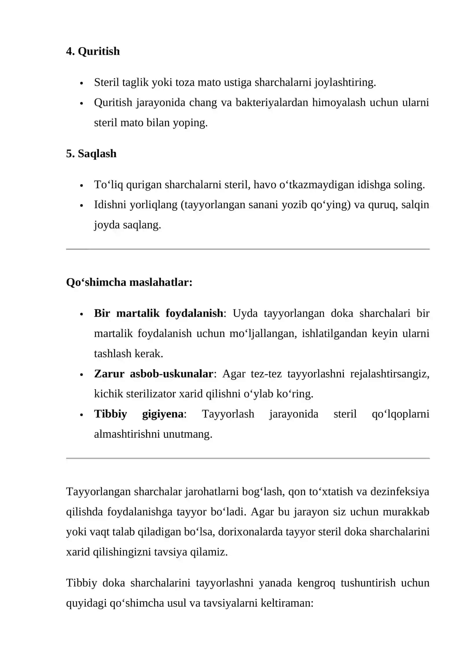 Tibbiy doka sharchalarini tayyorlash 4