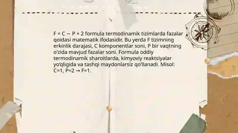 Gibbsning fazalar qoidasi 4