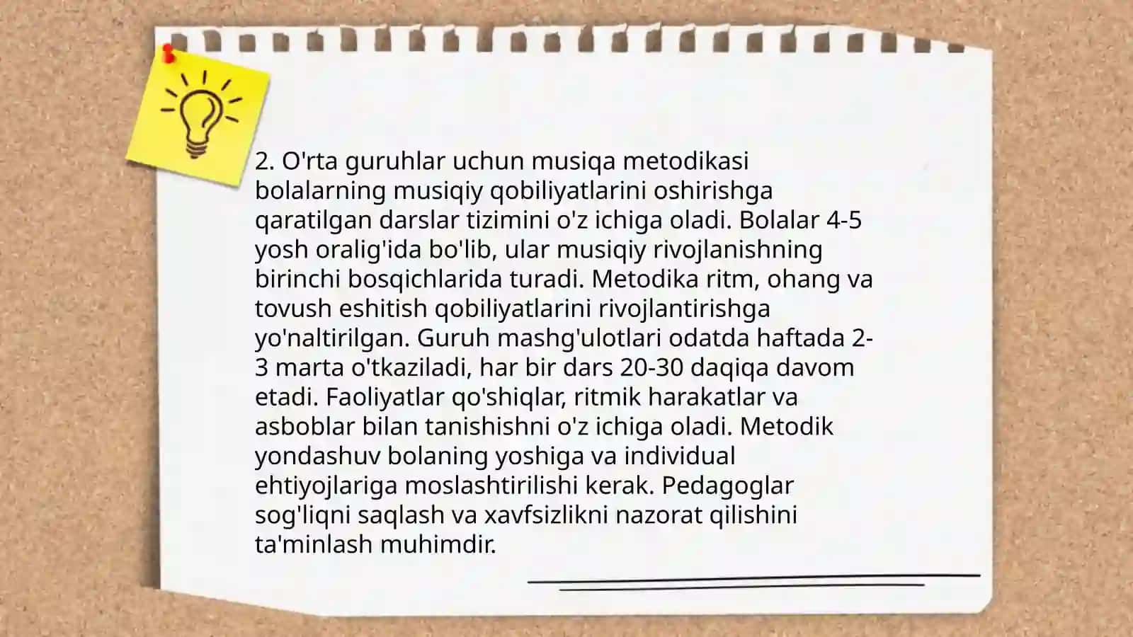 Musiqa mashg'ulotlarini tashkil etish va o‘tkazish 4