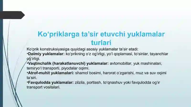Ko‘priklarning yuklamalarini hisoblash 4