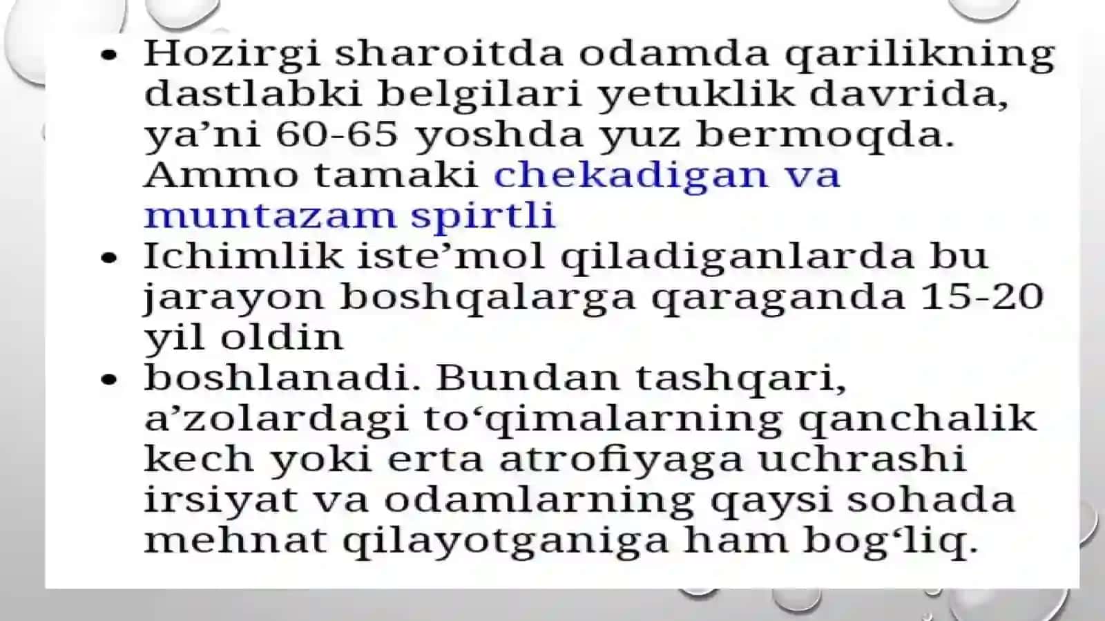 Organizmning keksayish davriga hos xususiyatlari 4