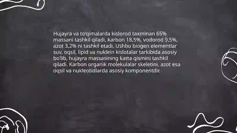 Biogen elementlarning odam organizmida taqsimlanishi 4