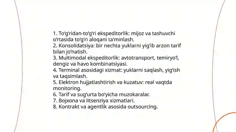 Transport-ekspeditorlik xizmatini qo‘llash usullari bilan tanishib chiqish 4