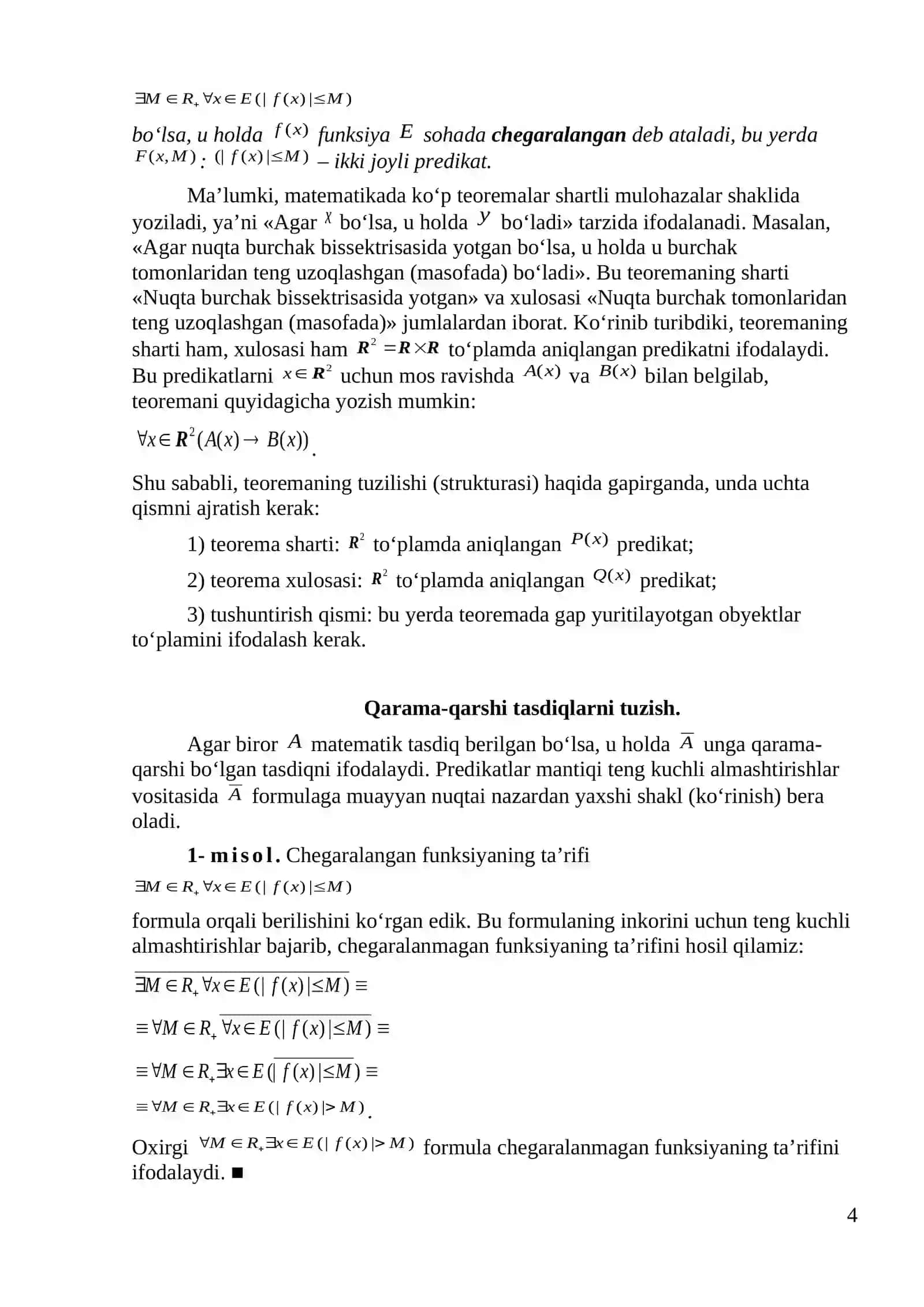 MA’RUZA: PREDIKATLAR MANTIQINING MATEMATIKAGA TADBIQI. AKSIOMATIK PREDIKATLAR HISOBI 4