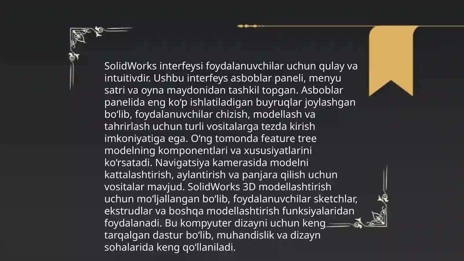 Solidworks dasturi Imkoniyatlari va tahlili 4
