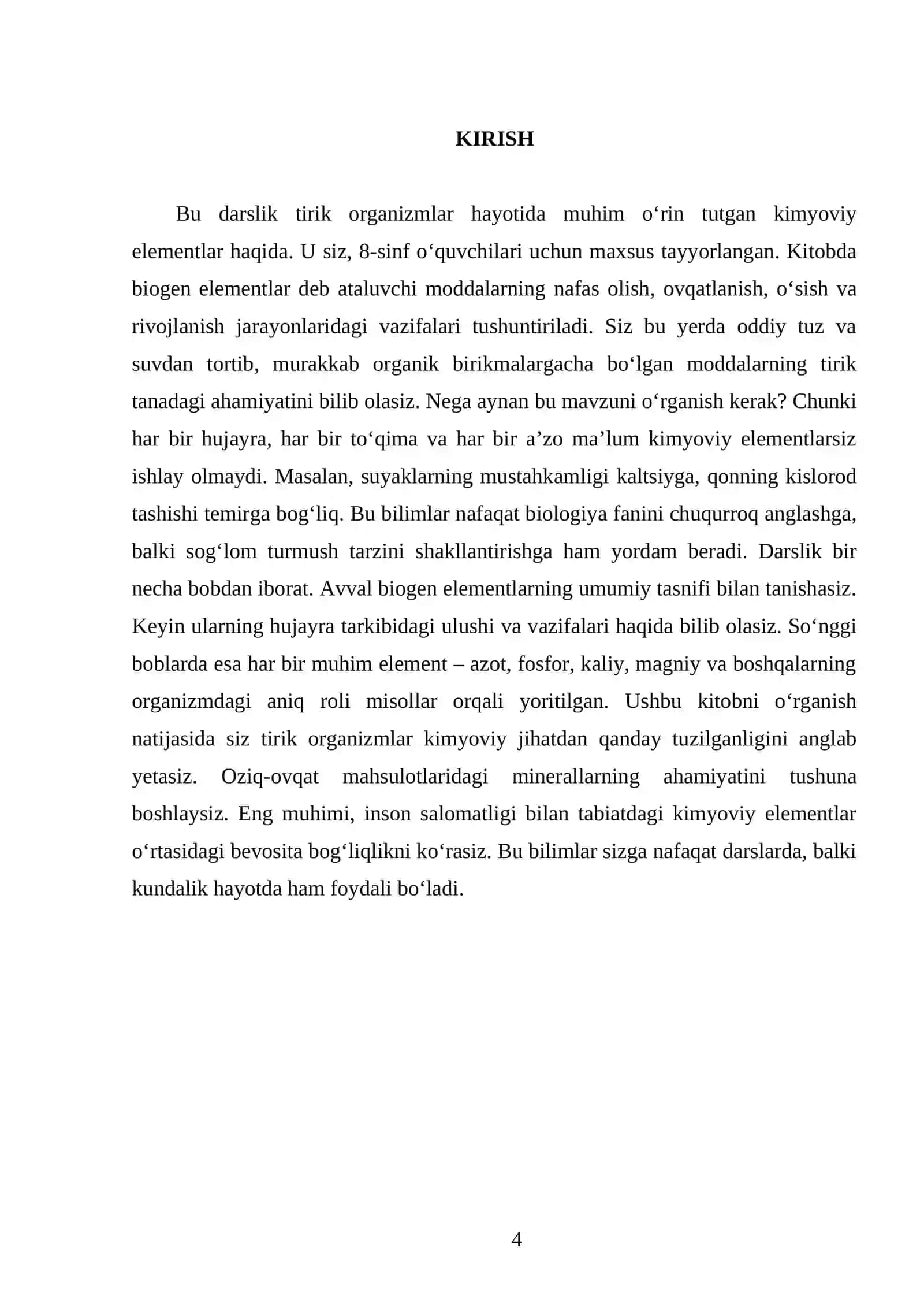 BIOGEN ELEMENTLAR VA ULARNING TIRIK ORGANIZMLARDAGI AHAMIYATI. 8 - SINF 4
