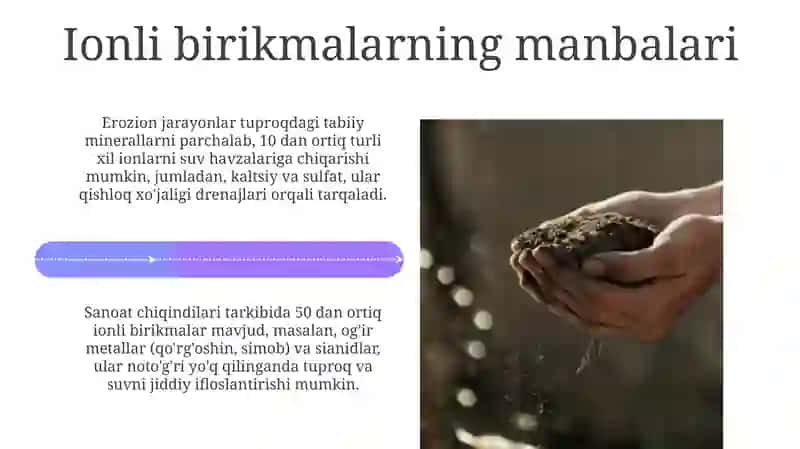 Tuproq va suvning ifloslanishida ion boğlanishli birikmalarni aniqlash 4