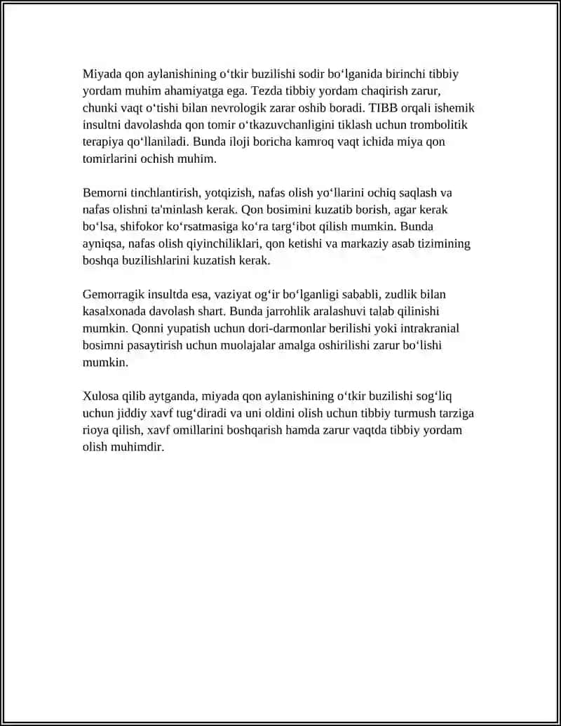 MIYADA QON AYLANISHNI O‘TKIR BUZLISHI SABABLARI BIRINCHI TIBBIY YORDAM 4