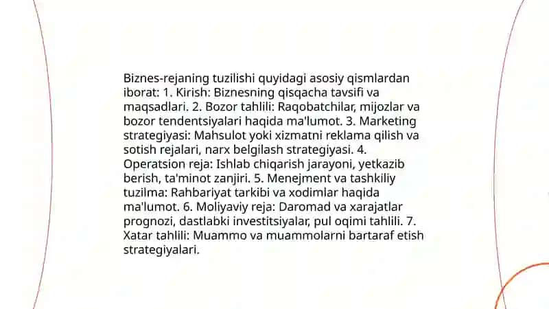 Biznes-reja va uni taqdimot qilish tartibi 4