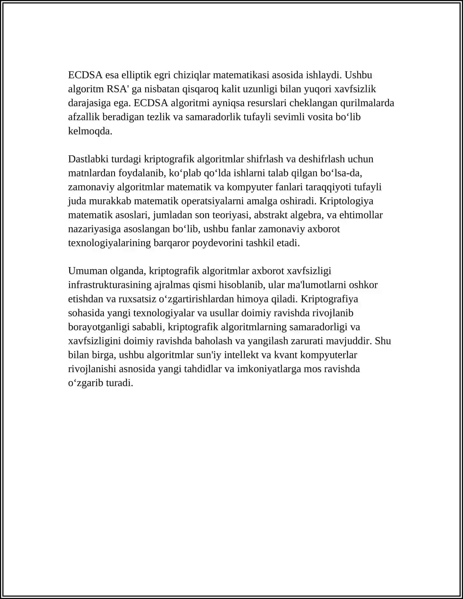 MA'LUMOTLARNI KRIPTOGRAFIK HIMOYALASH USULLARI TAHLILI 4