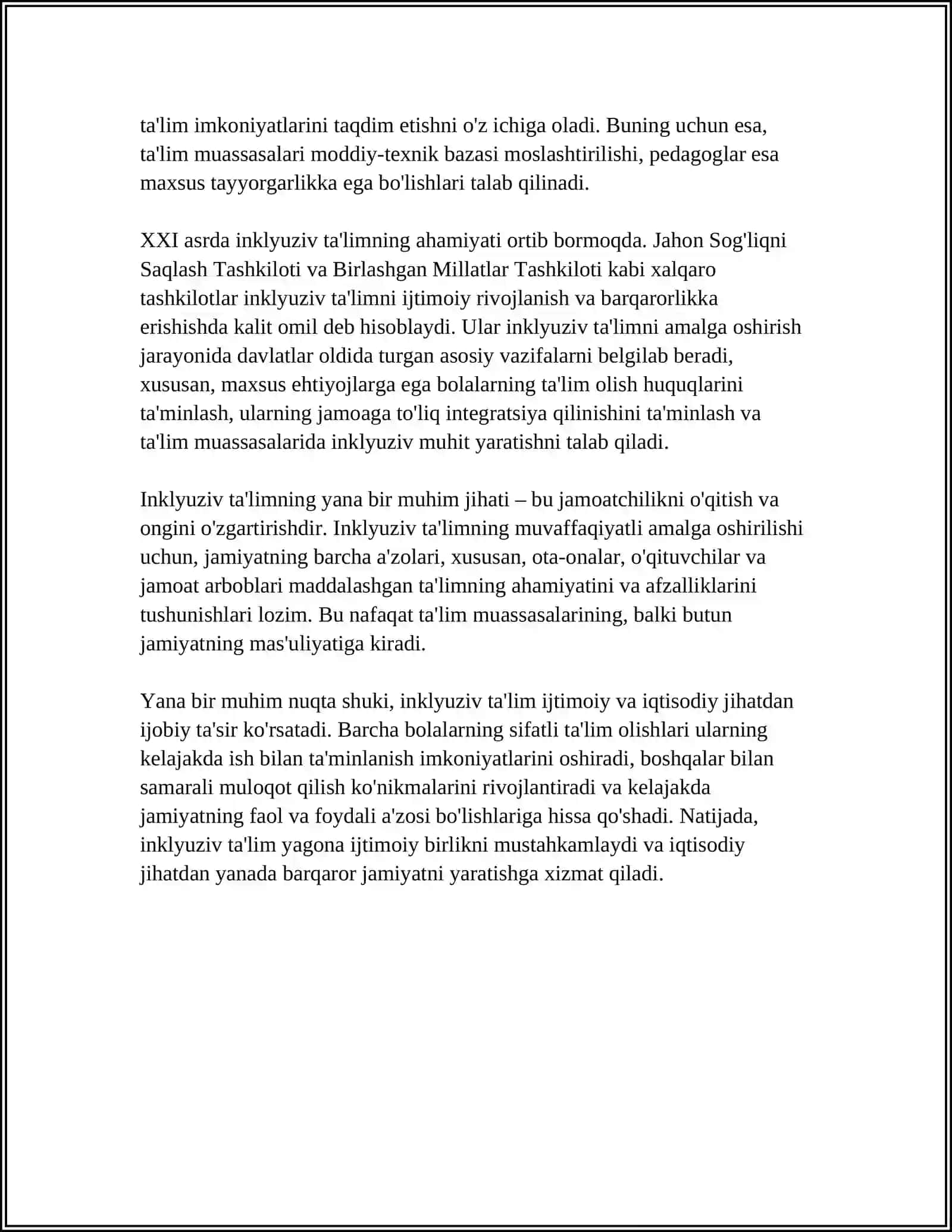 INKLYUZIV TAʼLIM VA UNING AHAMIYATI REFERAT 4