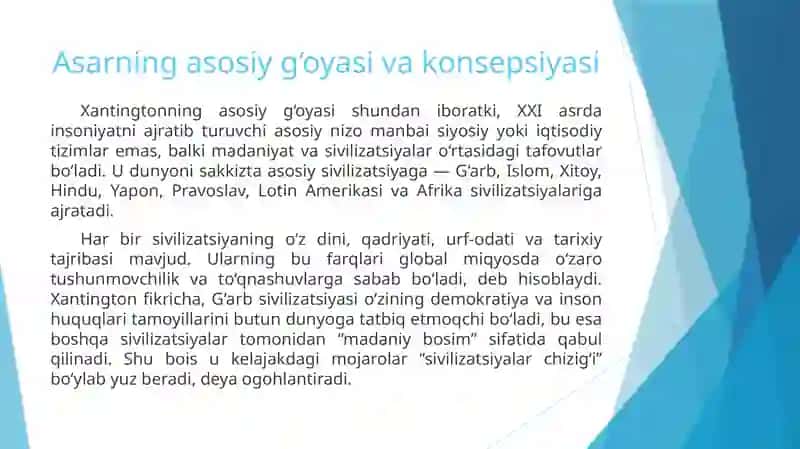 S. Xantingtonning ‘Sivilizatsiyalar to‘qnashuvi’ asari va uning mohiyati 4