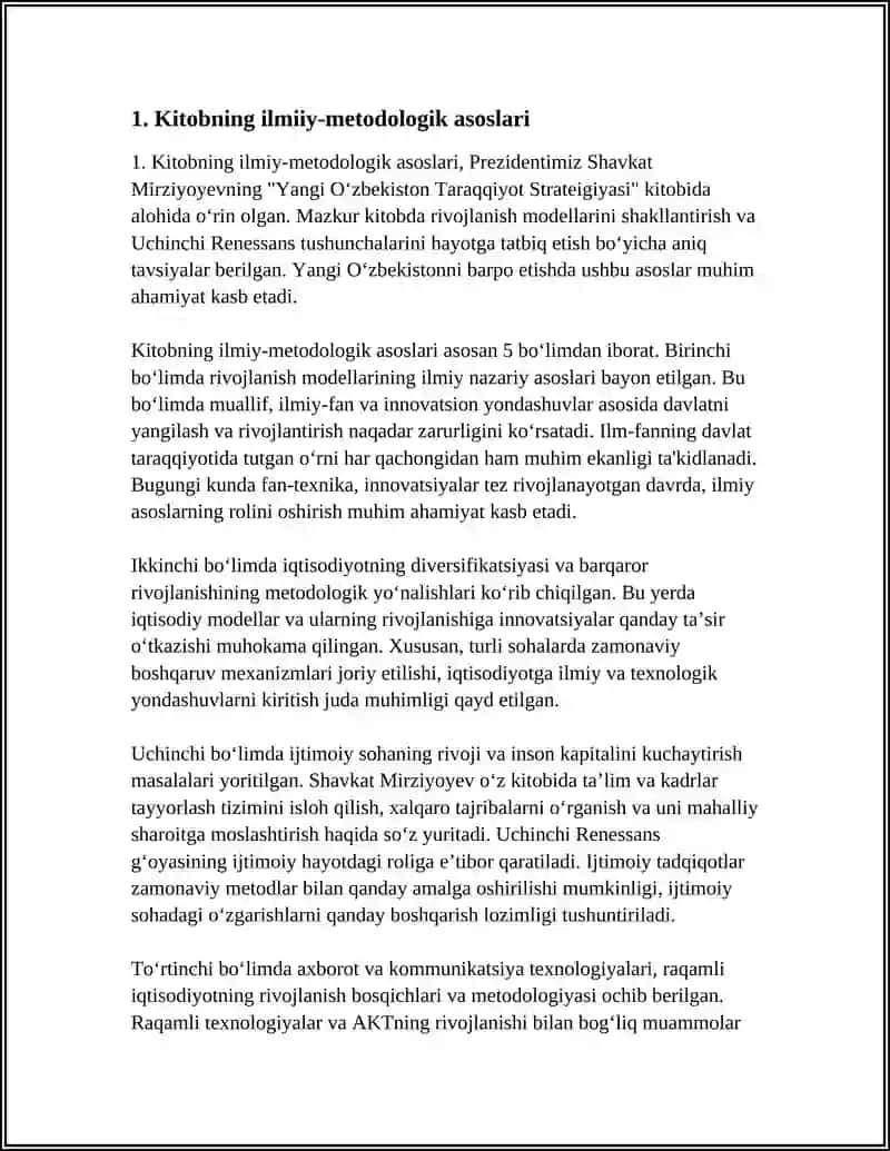 O'ZBEKISTON RESPUBLIKASI PERIZEDENTISH.M.MIRZIYOYEVNING ''YANGI O'ZBEKISTON TARAQQIYOYI STRATEGIYASI'' KITOBIDA RIVOJLANISH MODELING VA UCHINCHI RENESSANS TUSHUNCHALARI 4