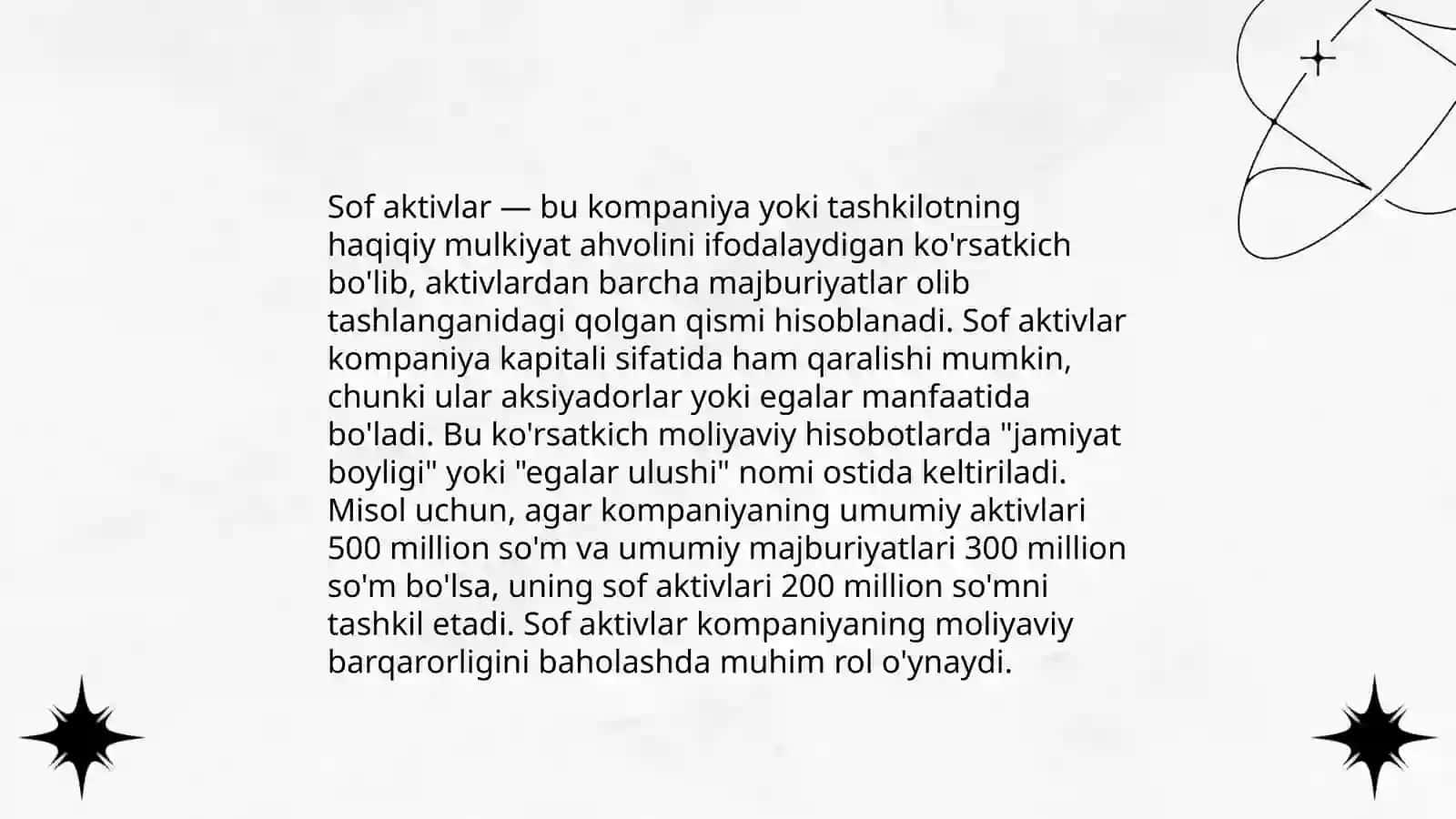 Sof aktivlar qiymatini 4