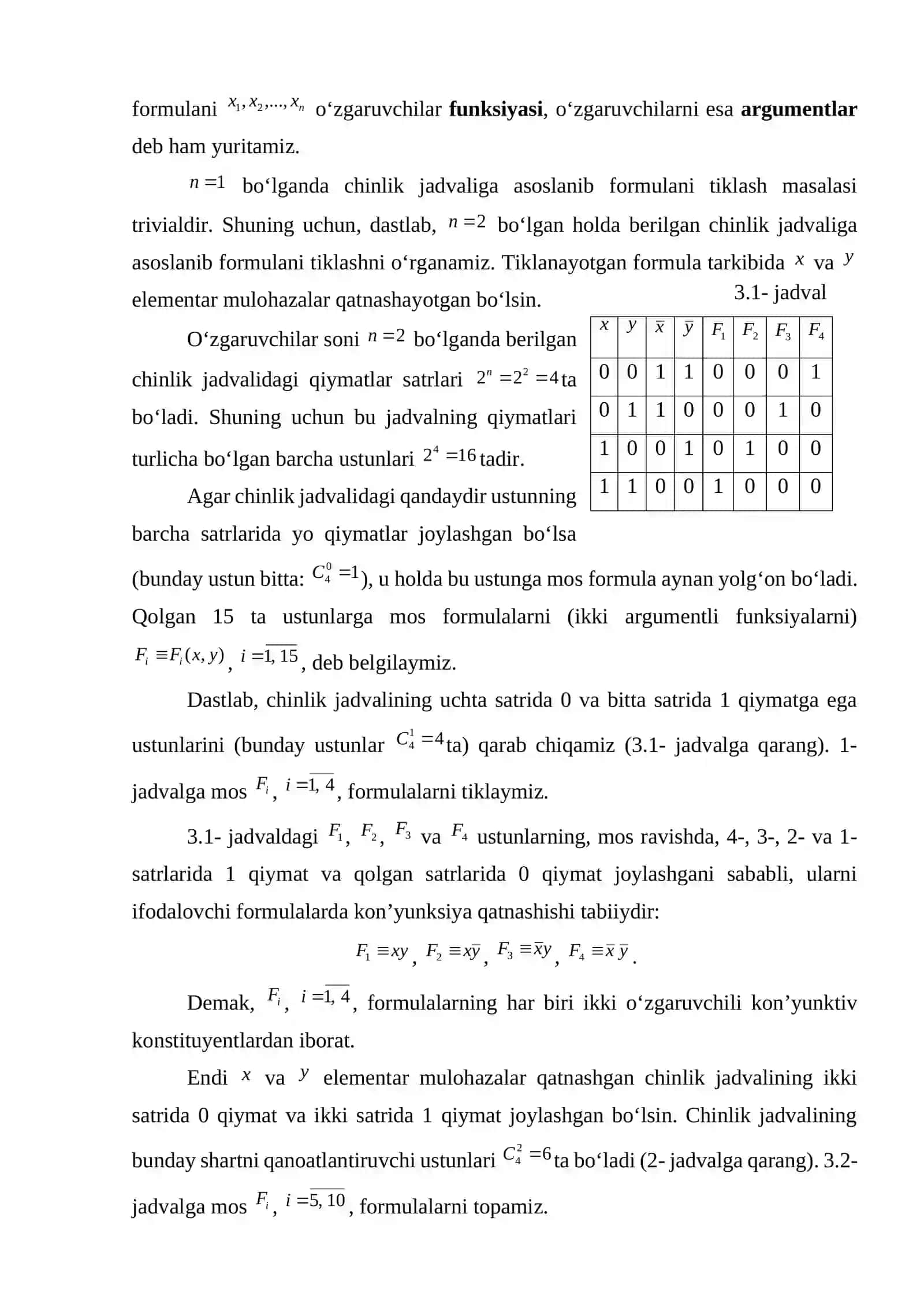 Chinlik jadvallarini tuzish 4