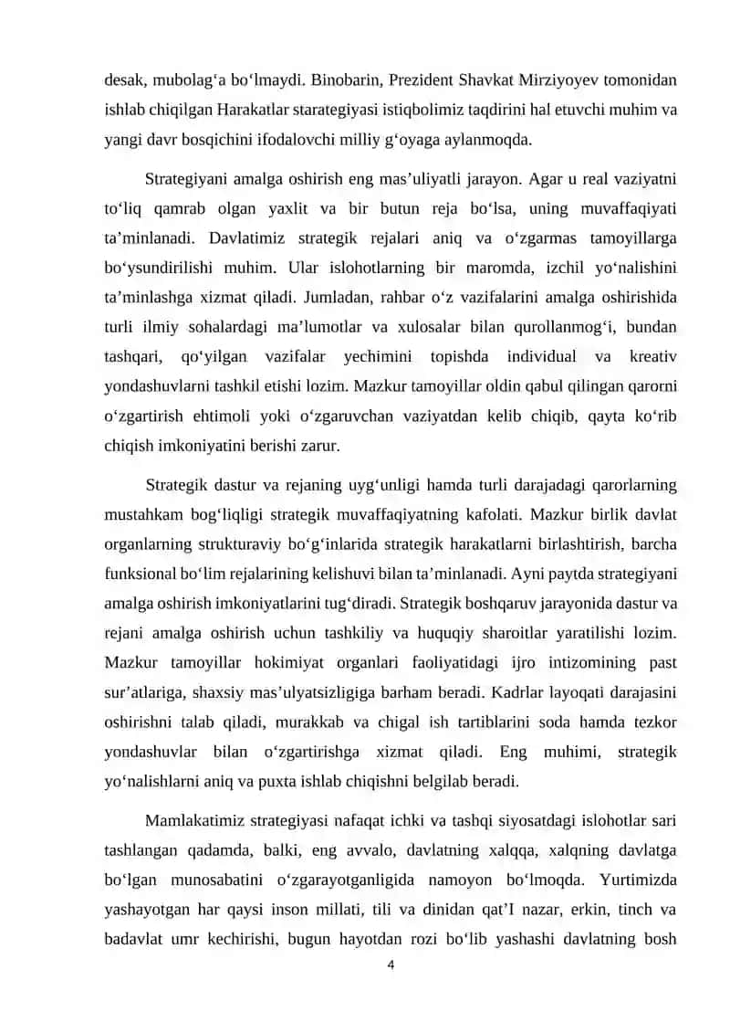 O‘zbekistonni rivojlantirish bo‘yicha “Harakatlar strategiyasi” 4