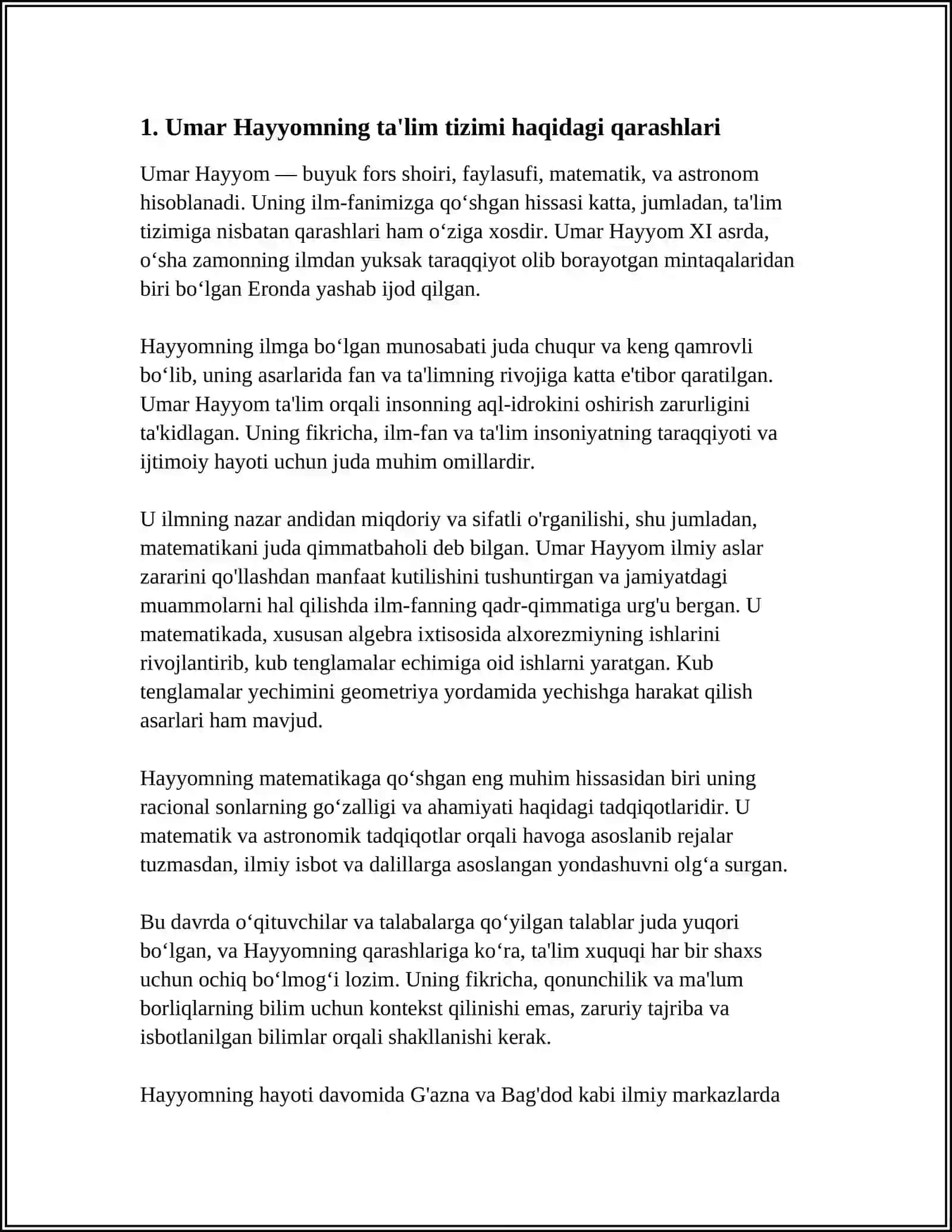 UMAR HAYYOMNING TA'LIM TARBIYA HAQIDA FIKRLARI 4